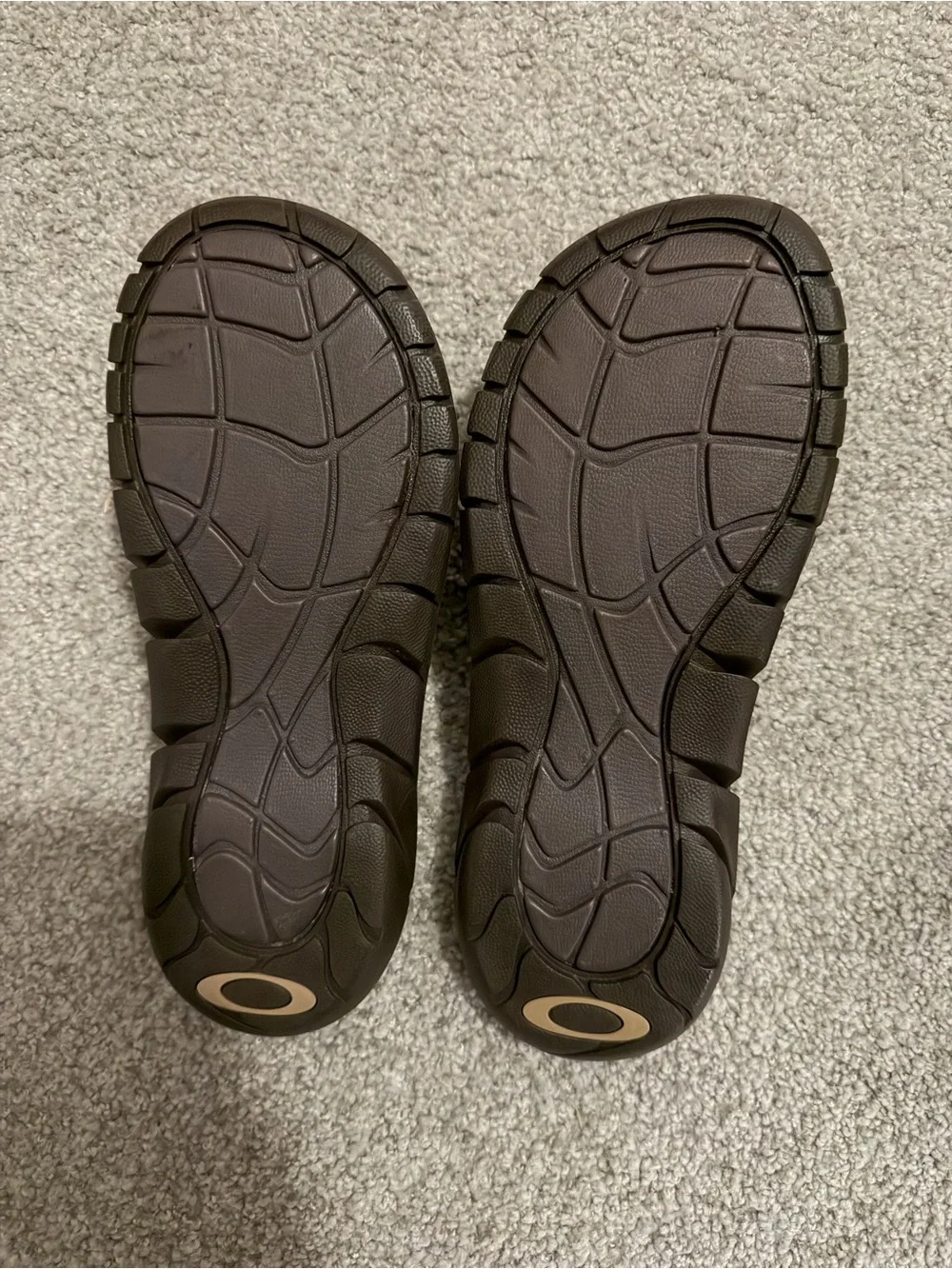 Oakley Brown and Beige Logo Thong Sandals